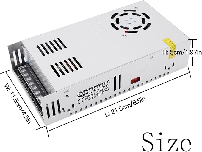 50A 600W 12V DC Power Supply, Universal Regulated Switching AC 110V/220V to DC Converter (SMPS) Transformer Driver Adapter for LED Strip Lights, CCTV Camera System, 3D Printer, Radio, Computer Project