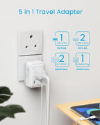 1 Pack US to India Plug Adapter, VINTAR Foldable India Power Adapter with 2 Outlets and 3 USB Ports(2 USB C), 5 in 1 Type D Plug Adapter for US to India Bangladesh Maldives Pakistan Sri Lanka