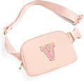 Gitus 6 7 8 9 10 Year Old Girl Gifts Belt Bag Fanny Pack Crossbody Bags with Initial Letter Patch Things for Teen Girls Easter Gifts for Girls Travel Essentials（Coral Pink-V）