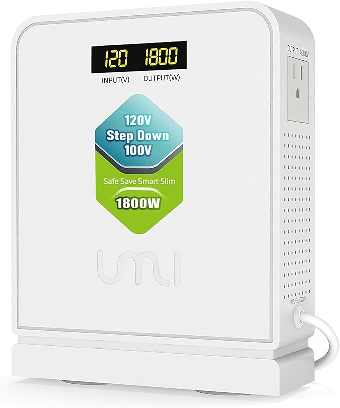 UMI 1800 Watt Voltage Converter Transformer - Heavy Duty Step Down AC 120V to 100V Power Converter - for Japan Appliances Use in US Canada Mexico – CE Certified [3-Year Warranty]