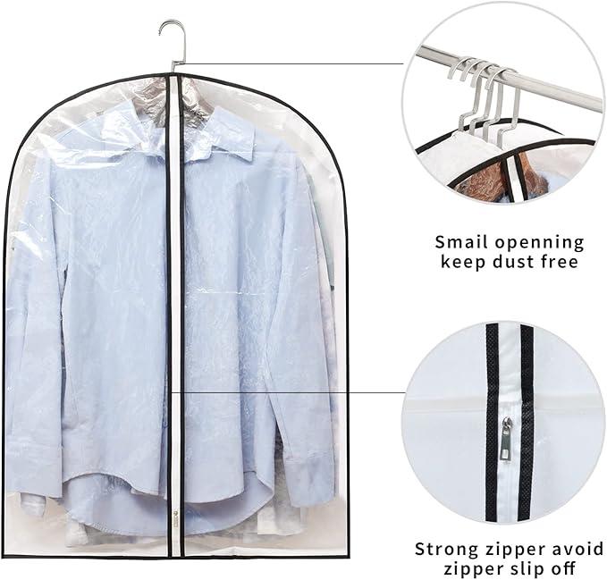 Mskitchen Hanging Clothes Storage with 4" Gusseted Garment Covers (Set of 6) - Clear Suit, Sweater, Shirt, Jacket Protectors for Closet - 24"x 32"x 4" / 6 Pack
