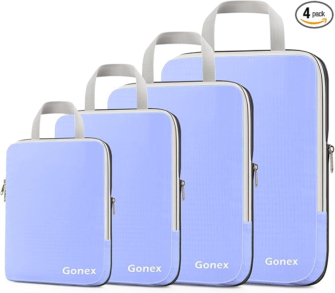 Gonex Compression Packing Cubes, 4pcs Expandable Storage Travel Luggage Bags Organizers (Periwinkle)