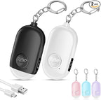 Hion Personal Safety Alarm for Women, 2 Pack Rechargeable 130dB Self Defense Alarm Keychain with LED Flashlight, Emergency Safe Sound Security for Children Elderly College Girls, Black+White