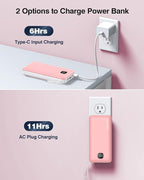 penaover Portable Charger with Built-in Cables&AC Wall Plug,5 Output 2 Input 20000mAh Power Bank,22.5W Fast Charging Battery Pack with LED Display,Compatible with iPhones,Android, Samsung etc,Pink