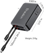 65W for MacBook Pro Charger,5-in-1 Retractable Wall Charger Plug for iPhone 17,3.94 ft PD USB C&Lightening Cable&3 Ports,Fast Charging Block for Mac Book Pro/Air,M1 M2 M3 M4 M5,iPad Pro,Galaxy,Pixel