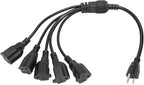 Extension Cord Splitter, 3 Prong 1 to 5 Outlet Splitter, 16AWG 18AWG 5 Way Outdoor Outlet Extender for Computer LED Stage Light