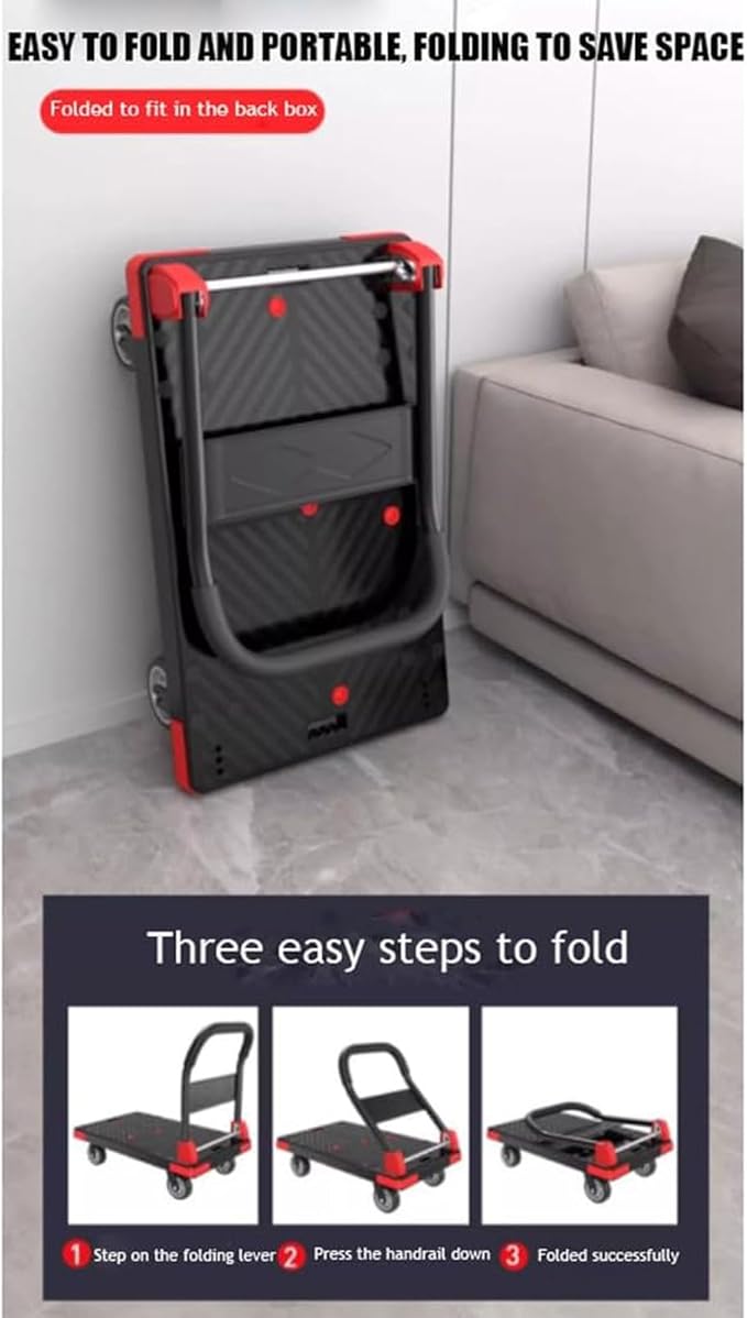 Folding Hand Truck, Platform Cart, Flatbed n with Swivel Wheels, Moving Cart for Office and Home Use, Versatile Utili Trolley