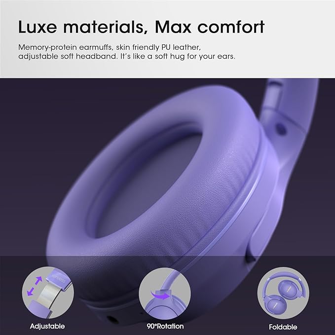 YUMONDEAR Bluetooth Headphones Over Ear, 80 Hrs Playtime Wireless Headphones with ENC Mic, Deep Bass EQ, Foldable Comfort for Travel, Gym & Commuting, Stocking Stuffers