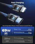 [Upgraded] 4 in 1 Retractable Car Charger, SUPERONE Smaller Fast Car Phone Charger 69W with Cord, USB C and iPhone Car Charger Adapter, Compatible iPhone 17/17 Pro Max/16/15/14/13/12/11, Sumsung