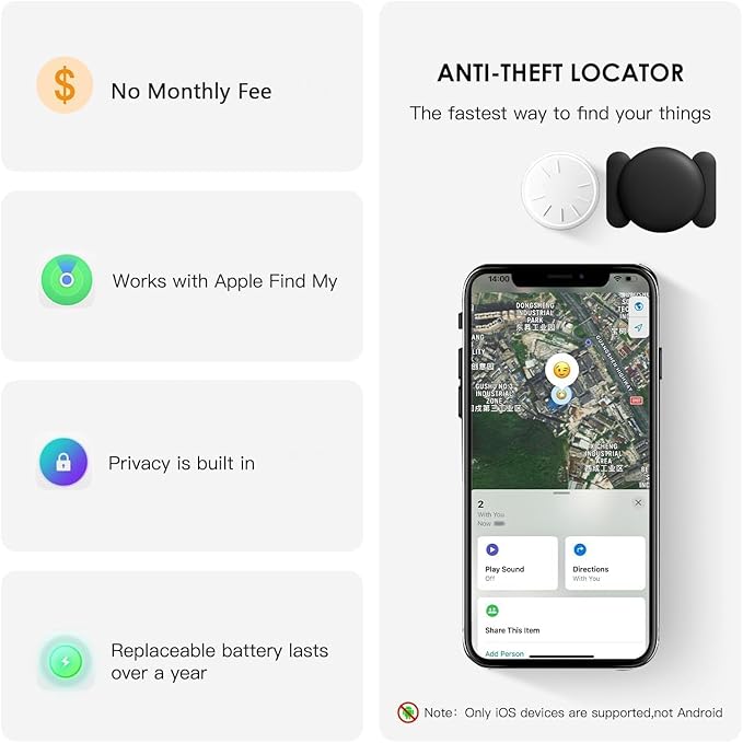 Mini GPS Tracker for Vehicles No Monthly Fee,GPS Car Tracker,Hidden Car Tracker with Magnetic Case,Real Time Car GPS Tracker Work with Apple Find My(iOS Only) (Black,2PCS)