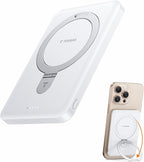 TORRAS 0.45" Slim Magnetic Portable Charger Power Bank for iPhone 5000 mAh 22.5W PD Fast Charging Wireless Battery Pack O-Stand Compatible with Magsafe Rose Gold+White