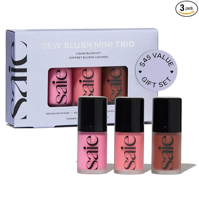 Saie Dew Liquid Blush for Cheeks Trio - Hydrating Cream Blush Stick Set with a Blendable + Buildable Formula - Skincare Infused Dewy Face Blushes for a Natural Flush - Baby, Sweetie, & Spicy (3 Count)