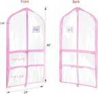 Univivi Clear Garment Bags for Dance Costumes, 40 Inch Dance Costume Garment Bags for Dancers, with 4 Medium Clear Zipper Pockets and 1 Large Back Zippered Pocket (Pink, 2 Pack)