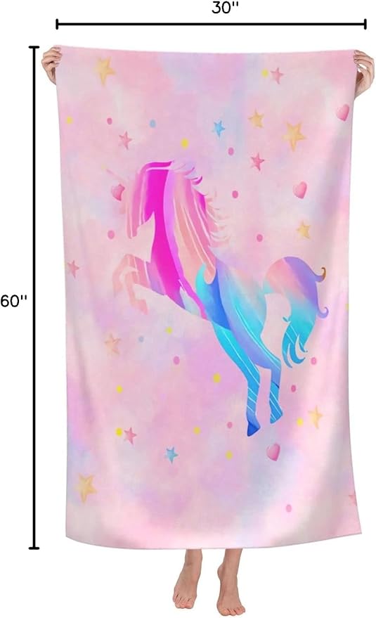 COMFAR Unicorn Beach Towel for Girls, Personalized Beach Towels for Kids Microfiber Beach Towels Bulk, Cute Beach Towel, Quick Dry Pool Towel 30"x 60"