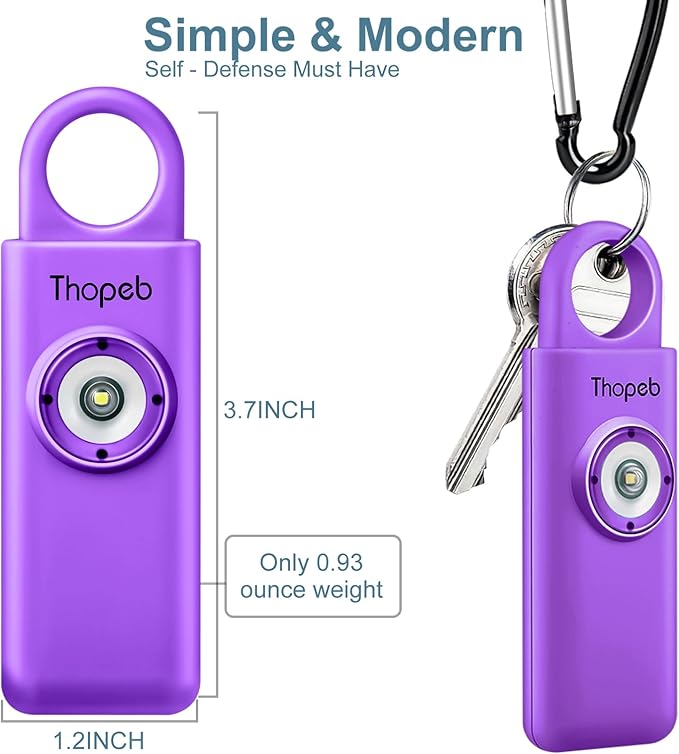 Thopeb–The Original Personal Safety Alarm for Women Self Defense – Elders & Kids Self Defense Keychain Siren – 135dB Loud Siren Bird Sound – Cute Key Chains Protection (Deep Purple)