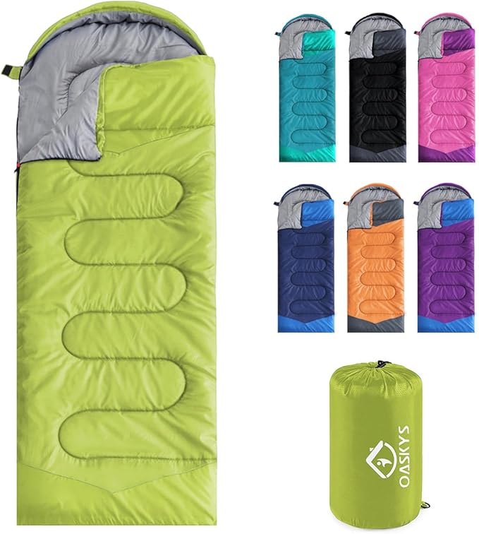 oaskys Camping Sleeping Bag - 3 Season Warm & Cool Weather - Summer Spring Fall Lightweight Waterproof for Adults Kids - Camping Gear Equipment, Traveling, and Outdoors