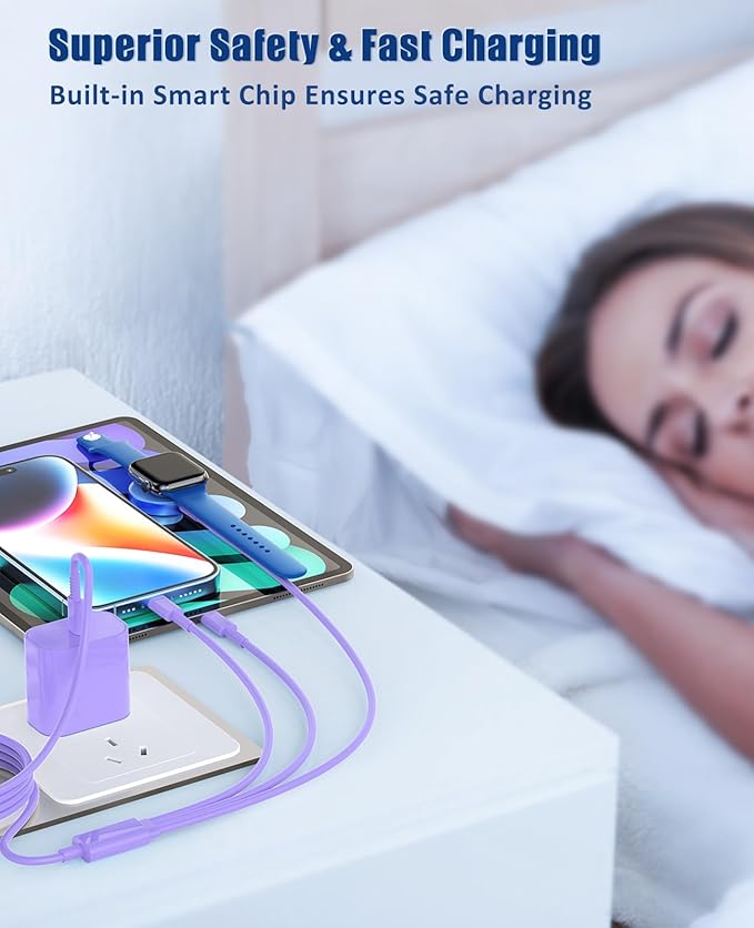 for Apple Watch Charger Fast Charging,3 in 1 Multi Chargers Cable with 20W USB C Charger, iWatch Charger Cord 6FT for iWatch Series Ultra2/SE/10/9/8/7/6/5/4/3/iPhone 15 16 Pro Max/14/13/12/11(Purple)