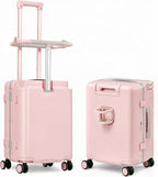 smilesun 20" Adjustable Fence Luggage with Seat, Carry On Suitcase for Kids & Adults, 200lbs Support, 360° Silent Wheels with TSA Lock, Tablet & Cup Holder(Pink)