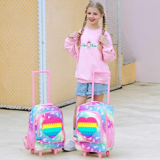 Kids Luggage for Girls, Cute Unicorn Suitcase Rolling with Wheels, Travel Carry on for Children Toddler Elementary - Pink