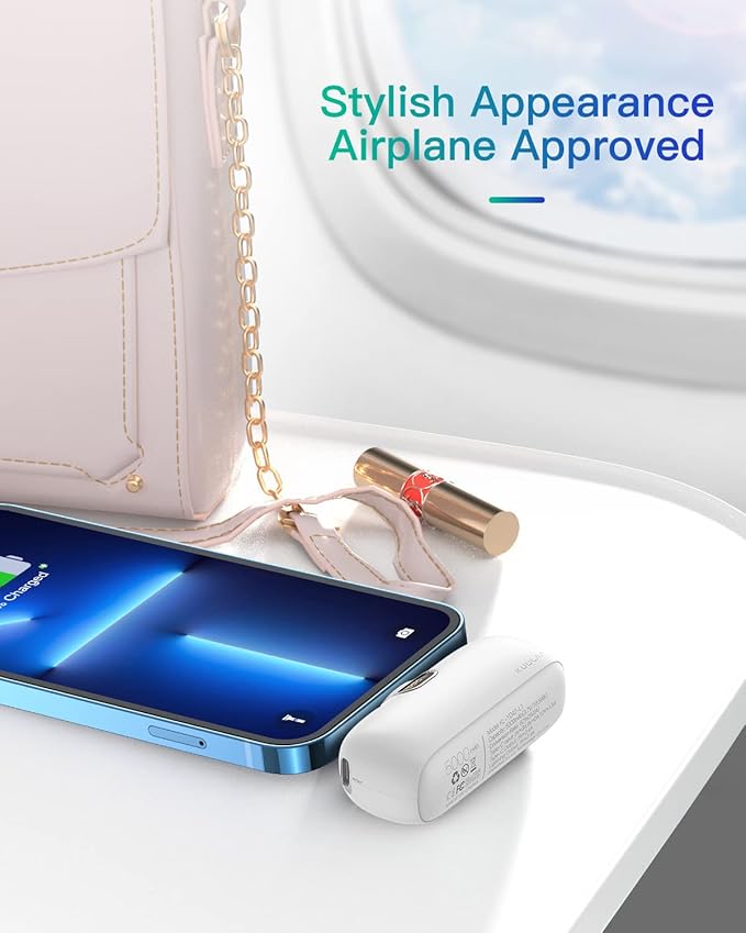 Kuulaa Small Portable Charger iPhone with Built-in Lightning Cable 5000mAh Power Bank Fast Charging for iPhone 14/13/13 Pro/12/12 Pro/11/XR/XS/X/8/7/6, White