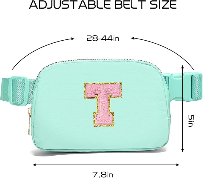 Gitus Belt Bag Fanny Pack Crossbody Bags with Initial Letter Patch Cute Stuff Birthday Gifts for Teenager Girls Trendy Preppy Stuff for Teen Girls Cool Stuff for Teens (Mint Green-T)