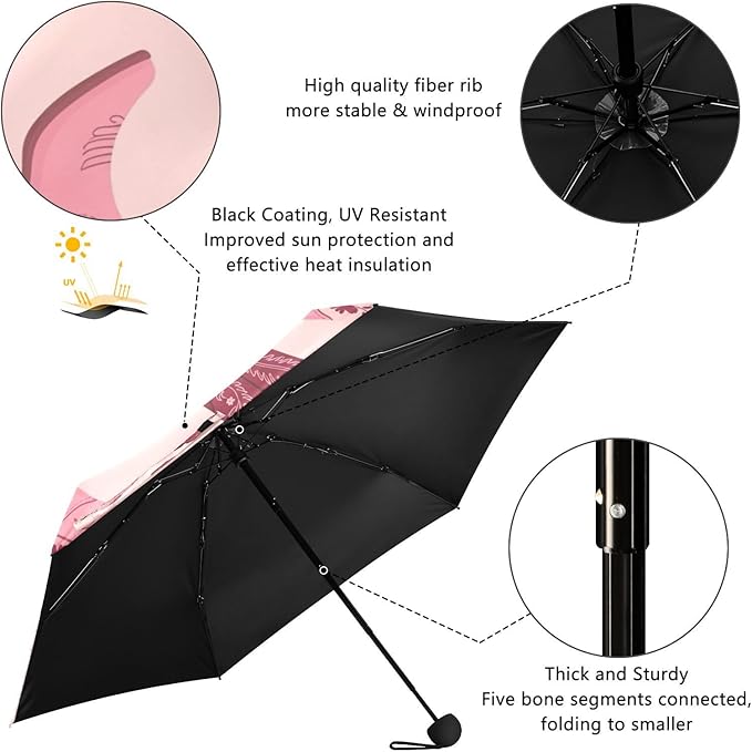 Cowboy Boots Pattern Umbrellas for Rain Windproof Small Folding Compact Mini Travel Umbrella for Purse Lightweight Portable Pocket for Women