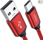 USB Type C Cable,USB A to USB C 3A Fast Charging (3.3ft 2-Pack) Braided Charge Cord Compatible with iPhone 15 16 Pro Max,Samsung Galaxy S20 S10 S9 S8,Note 9 8,A11 A20 A51,LG V30 V35,Moto Z2 Z3 (Red)