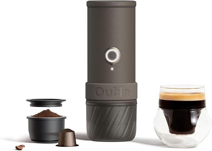 OutIn Mino with Fino, Portable Electric Espresso Machine with Portable Electric Coffee Grinder (Brown & Brown)