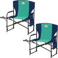 Colegence Oversized Directors Camping Chair Set of 2 Support 600 LBS, Heavy Duty Folding Outdoor Chairs with Detachable Side Pocket and Adjustable Side Table for Outside Beach,Lawn,Fishing,Dark Blue