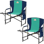 Colegence Oversized Directors Camping Chair Set of 2 Support 600 LBS, Heavy Duty Folding Outdoor Chairs with Detachable Side Pocket and Adjustable Side Table for Outside Beach,Lawn,Fishing,Dark Blue