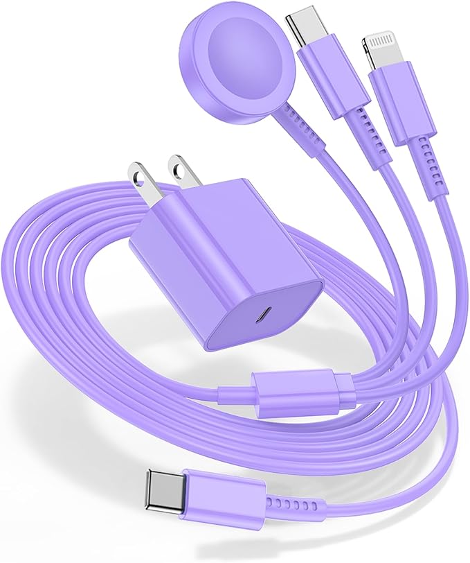 for Apple Watch Charger Fast Charging,3 in 1 Multi Chargers Cable with 20W USB C Charger, iWatch Charger Cord 6FT for iWatch Series Ultra2/SE/10/9/8/7/6/5/4/3/iPhone 15 16 Pro Max/14/13/12/11(Purple)