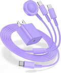 for Apple Watch Charger Fast Charging,3 in 1 Multi Chargers Cable with 20W USB C Charger, iWatch Charger Cord 6FT for iWatch Series Ultra2/SE/10/9/8/7/6/5/4/3/iPhone 15 16 Pro Max/14/13/12/11(Purple)