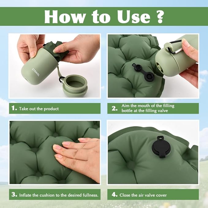 Inflatable Seat Cushion, Portable & Lightweight Airplane Seat Cushion, Camping Accessories Chair Pad Travel Stadium Cushions for Wheelchair,Driving,Office Work(Color:Green)