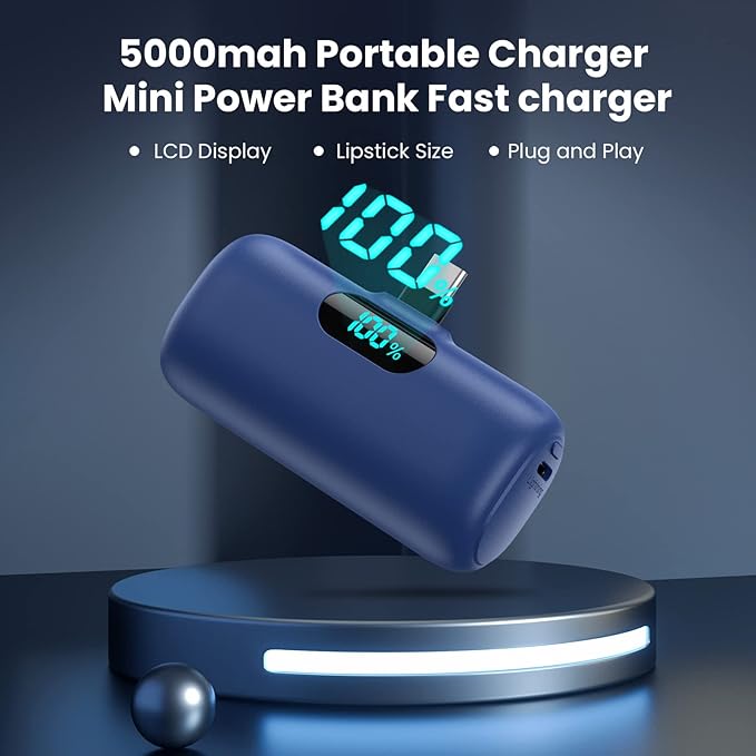Small Portable Charger for iPhone 17/16/15 Series,5000mAh 3A PD USB C Power Bank,Mini LCD Display Battery Pack for iPhone 17/17Pro/16Plus/16Pro/15Pro Max,Samsung,Android/Moto/LG etc (Pink)