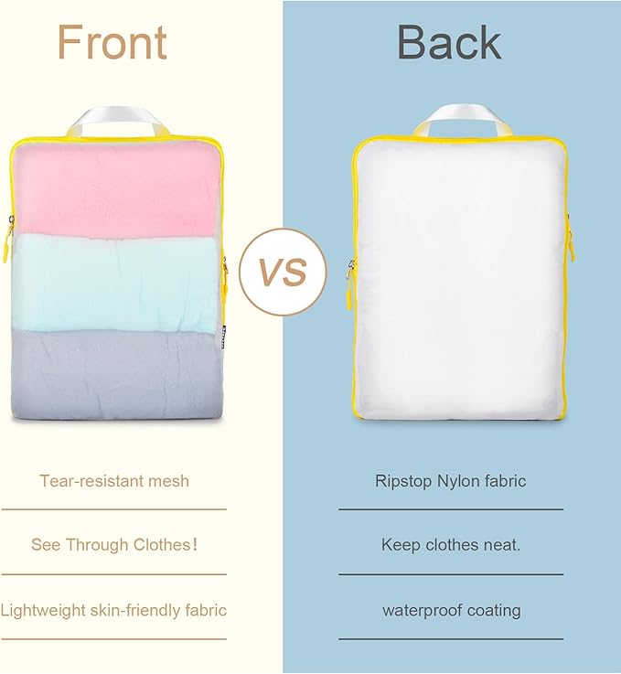 PFEYRPK Lightweight Compression Packing Cubes for Suitcases, Compressible Expandable Travel Packing Organizer with Clear Toiletries and Backpack Bag, Travel Essentials for Carry on Luggage 7 Set