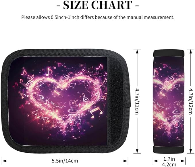 Abstract Love Music Note 2 Pack Luggage Handle Wrap Set of Neoprene Luggage Tags for Suitcases Bag Strap Wrap Cover Travel Airplane Accessories Covers Markers Sleeve Grips Identifiers Cruise