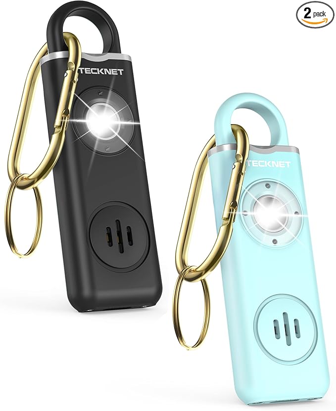 TECKNET Rechargeable Personal Safety Alarm for Women, 2-Pack 130dB Personal Alarm with SOS Strobe Light, Low Battery Notice, Keychain Alarms Loud Siren for Girls Kids Elderly