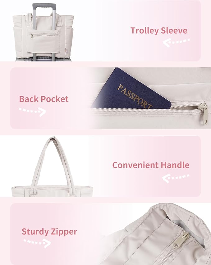 Wandering Nature Puffer Tote Bag with Cup Holder & Laptop Compartment & Trolley Sleeve for Travel, Work, Nurse, Women