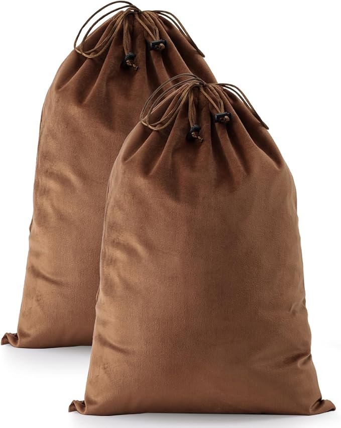 FantasyLife Shoe Bags for Travel, Washable Dust Bags for Storage & Packing, Flannel Shoe Pouch with Drawstring Closure for Purses, Handbags, Shoes & Toys (2, Mocha Mousse, 17.3"x12.6")