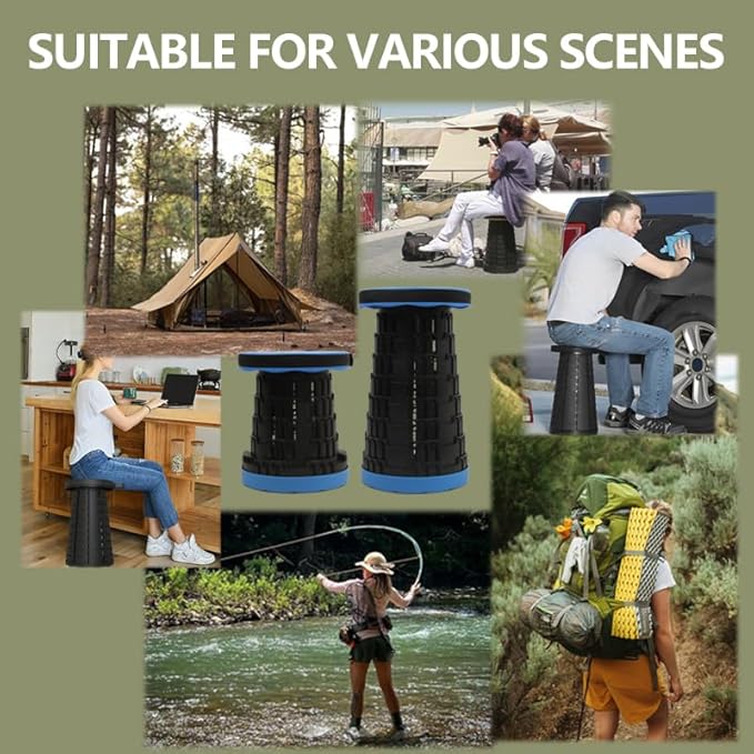 JAEMEYEM Upgraded Foldable Stool, Capacity Portable Retractable Small Folding Stool, Collapsible Telescoping Camping Stool for Adults Outdoor Fishing Hiking Gardening Travel BBQ