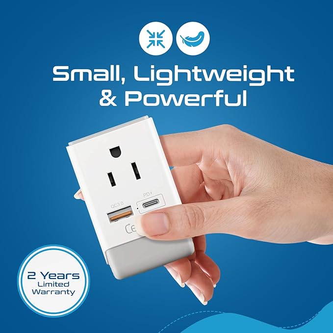 Ceptics European Plug Adapter, International Power Plug with USB & USB-C - 2 USA Socket, QC 3.0 & PD -Type C Outlet Adaptor Charger for Spain France Germany Greece Turkey Portugal, Fast Charging