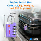 Forge Dual-Opening: Key or Combination Lock, TSA Approved Lock for Luggage, Pelican case, Travel, Gym, School, Luggage Combination Lock, Travel Bag Lock (Purple 2 Pk)