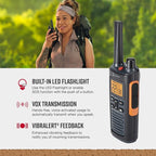 Cobra RX680 2-Pack Walkie Talkies & Compatible Cobra GA-SV01 2P Surveillance Headset Microphones: Rugged & Splashproof Two-Way Radios, Rechargeable, 60 Preset Channels, 38-Mile Range, Black/Orange