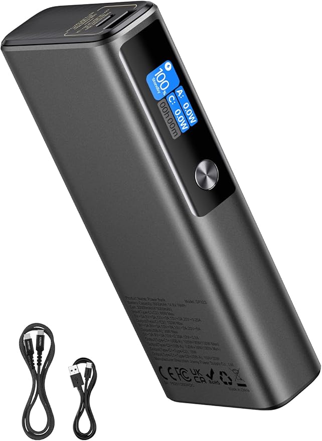 GREPRO Laptop Power Bank, 20000mAh 3-Port Travel Essential Portable Charger with 100W USB-C Port, Aluminum Alloy Unibody Fast Charging Battery Pack for iPhone 17/16/15/14 Series, MacBook, Samsung