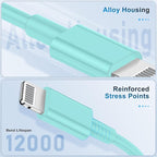 3 Pack Apple MFi Certified Charger Cable 6Ft, Lightning to USB Cable Cord 6 Foot, 2.4A Fast Charging,Apple Phone 6 Feet Long Chargers for iPhone 14/13/12/11/X/XS/XR/SE/8/7 Plus Pro Max Mini Light Blue