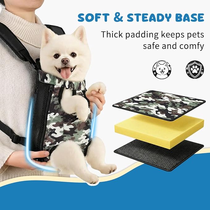 Dog Backpack Carrier, Front Pocket for Essentials, Pet Sling Front Backpack for Small Medium Dogs 10-16 Lbs, Legs Out, Adjustable Wearable Puppy Chest Travel Bag, Easy-Fit for Hiking/Walking/Camping