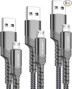JSAUX Micro USB Charger Cable, (3-Pack 3.3ft+6.6ft+10ft) for Android Charger Micro USB to USB A Nylon Braided Cord Compatible with Samsung Galaxy S6 S7 Edge Note 5, Kindle and More-Grey