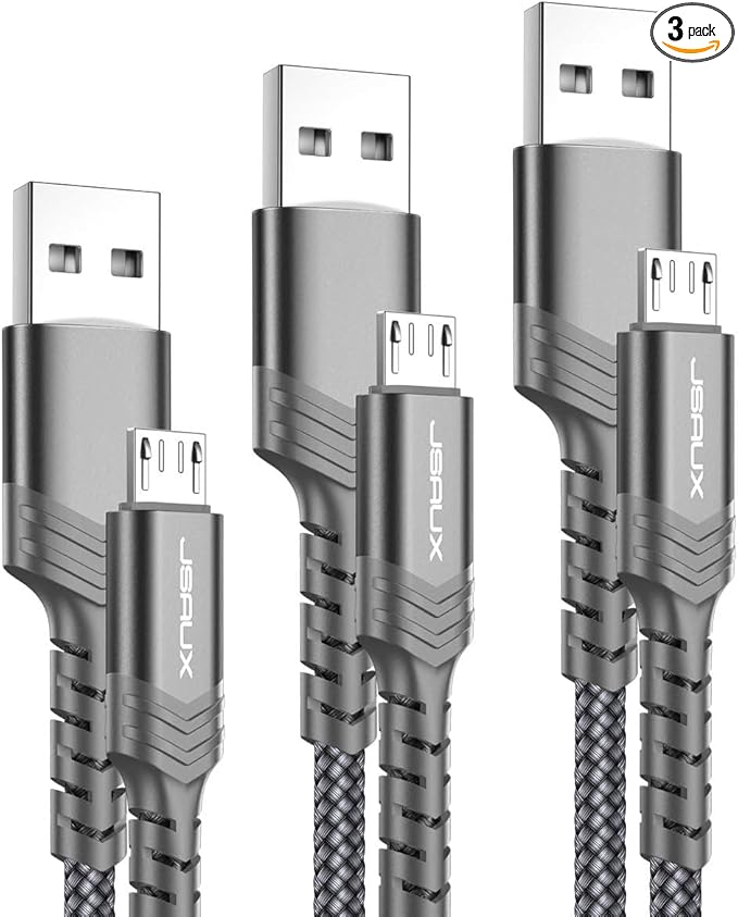JSAUX Micro USB Charger Cable, (3-Pack 3.3ft+6.6ft+10ft) for Android Charger Micro USB to USB A Nylon Braided Cord Compatible with Samsung Galaxy S6 S7 Edge Note 5, Kindle and More-Grey