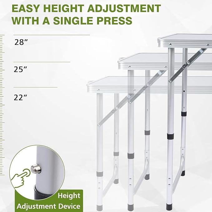 JOUYEK Camping Table, Folding Camping Table with Storage, Portable Kitchen Table, Lightweight, 3 Heights Adjustable Camping Furniture for BBQ, Picnic, Camping, Hiking, Beach, Outdoor Black