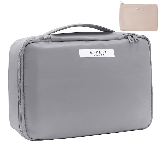 Queboom Travel Makeup Bag Cosmetic Bag Makeup Bag Toiletry bag for women and men (Grey)